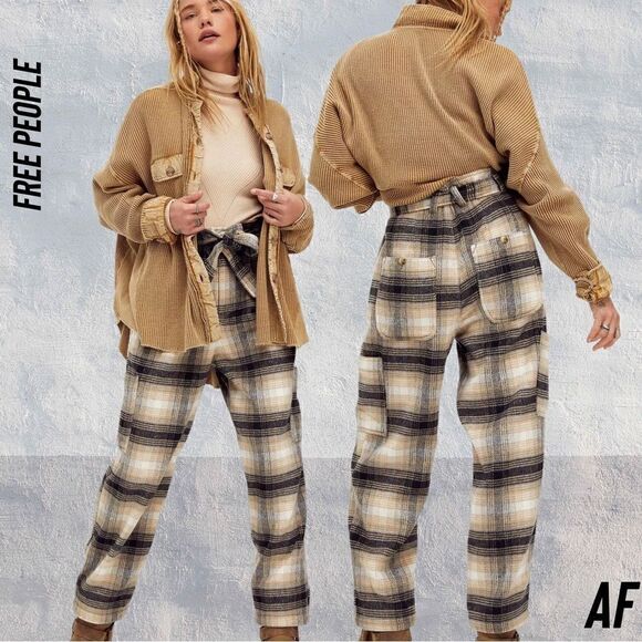 FREE PEOPLE KYE PLAID WOOL HIGH RISE PANTS TROUSERS NEW SIZE 8 - Picture 1 of 7